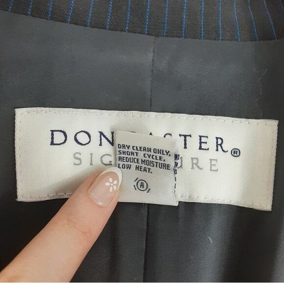 DonCaster Virgin Wool Suit Set Blue Pinstripe Blazer Straight Skirt Womens 12 - Picture 13 of 14